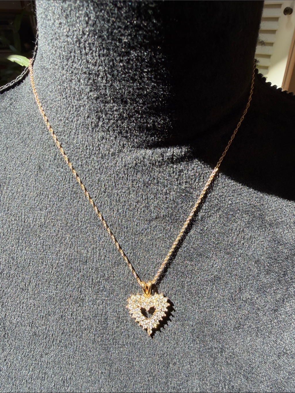 Goldtone Heart Pendant Necklace With Cubic Zirconia Euc